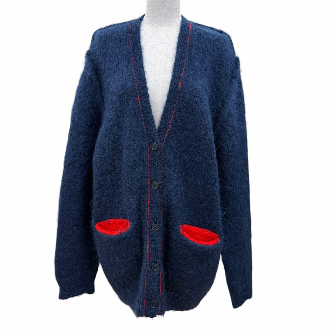 Excellent Maison Margiela 4 cardigan Oversized long sleeve knit Navy mohair XS