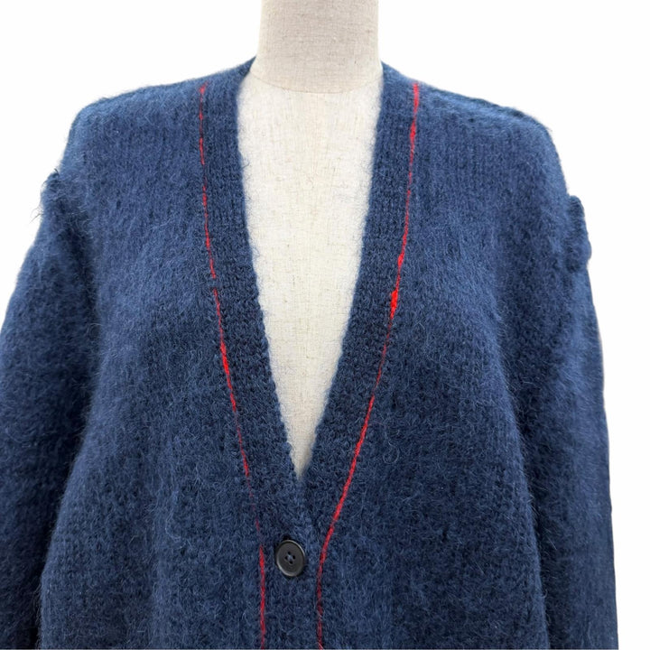 Excellent Maison Margiela 4 cardigan Oversized long sleeve knit Navy mohair XS