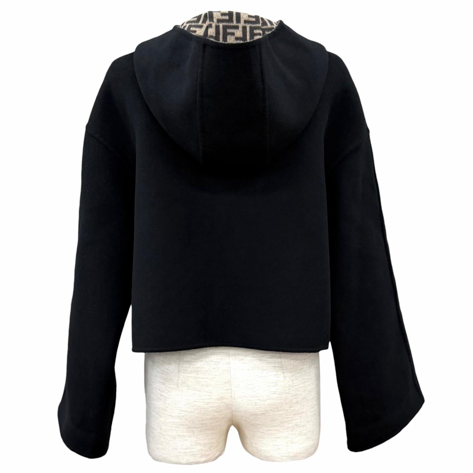 Excellent FENDI Jacket Reversible FF Logo Cropped Pants black wool
