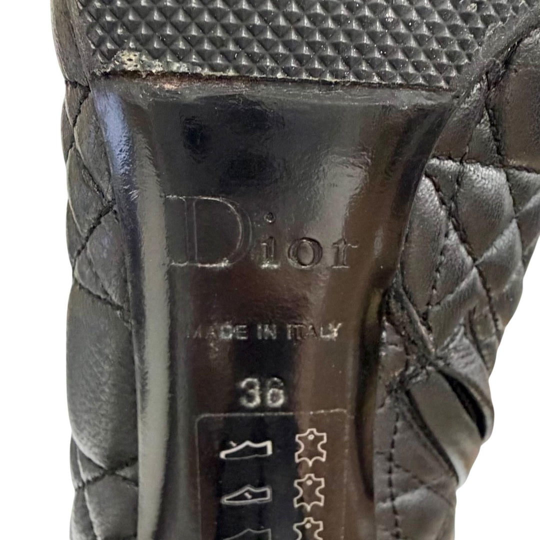 Excellent Christian Dior Knee-high boots Cannage Side Zip Leather black 36