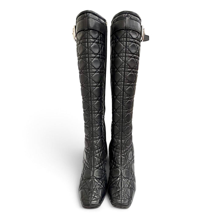 Excellent Christian Dior Knee-high boots Cannage Side Zip Leather black 36