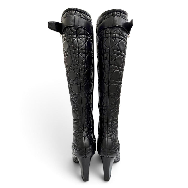 Excellent Christian Dior Knee-high boots Cannage Side Zip Leather black 36