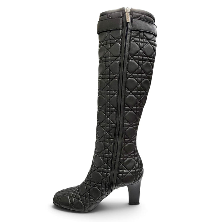 Excellent Christian Dior Knee-high boots Cannage Side Zip Leather black 36