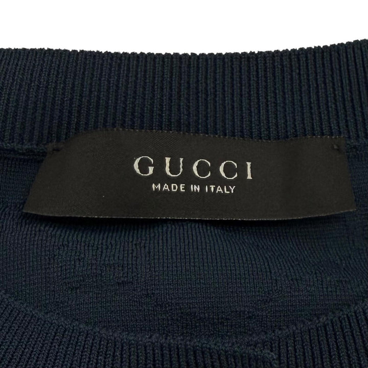 Pristine GUCCI GG Fine Fabric Jacquard Cardigan Navy Rayon Women M 864991