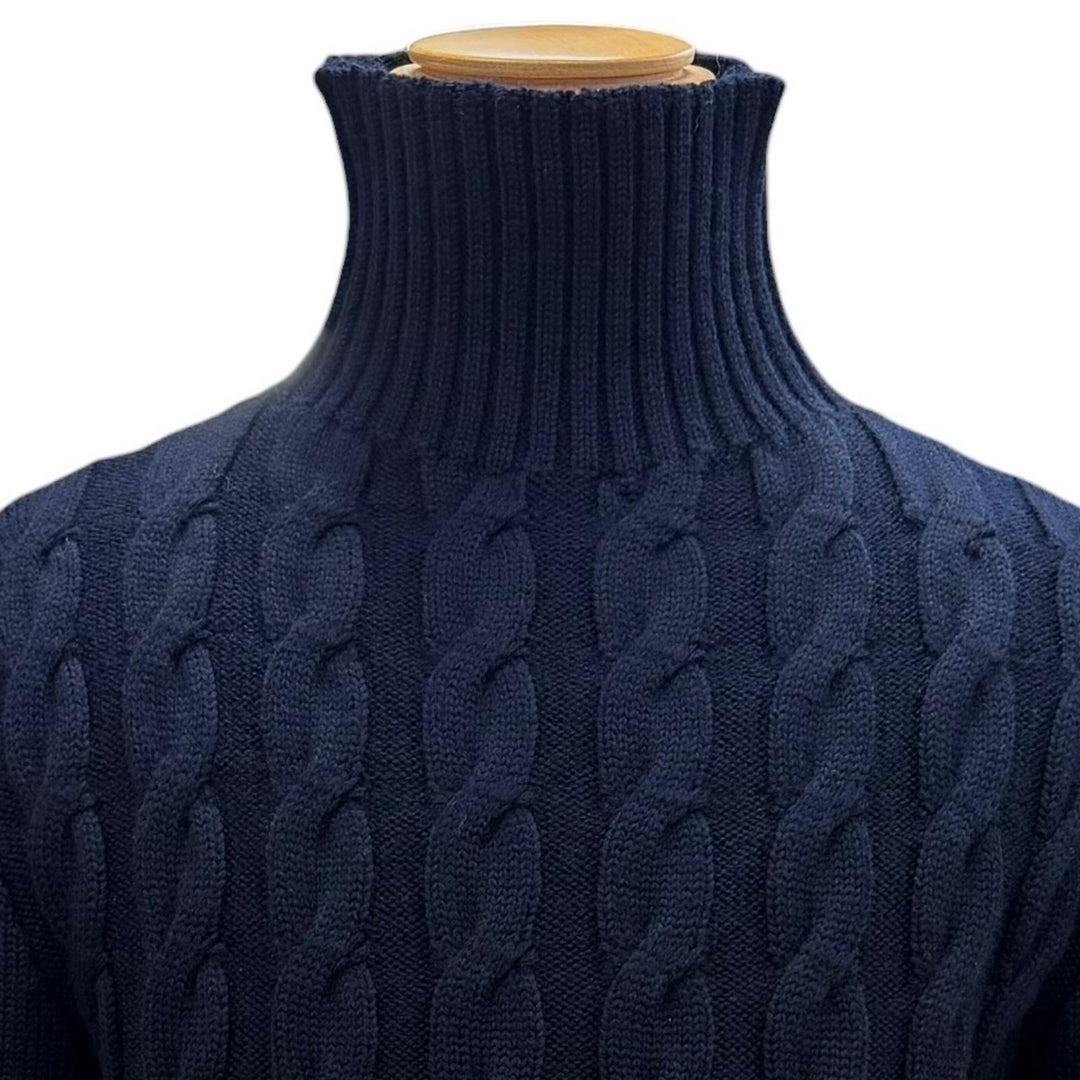 Excellent Maison Margiela 10 sweater Turtleneck Cable Knit Navy S S50HL0026