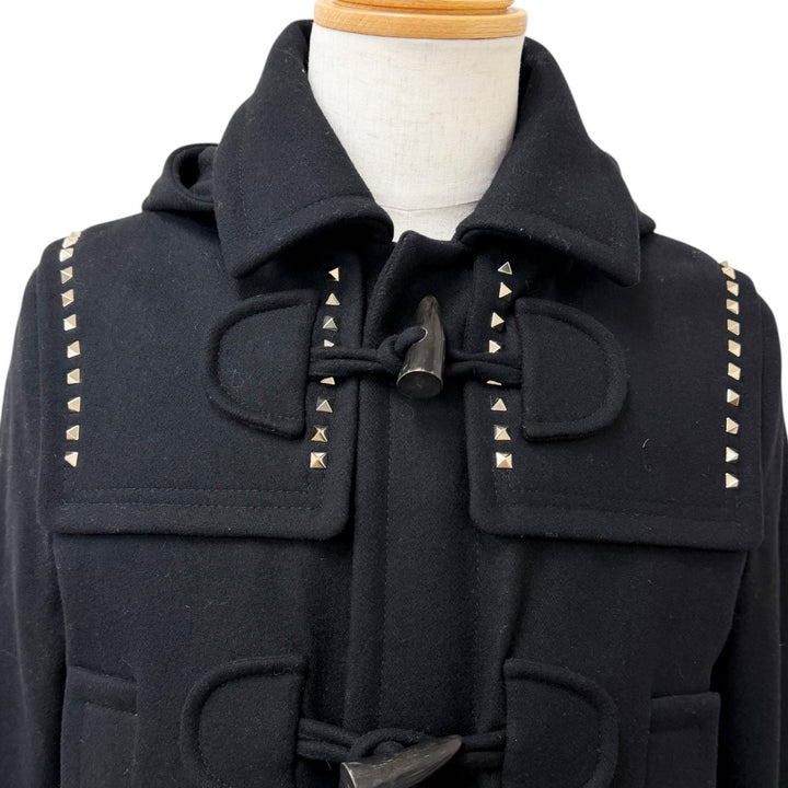 Great VALENTINO Duffel coat Rockstud toggle buttons black wool mens