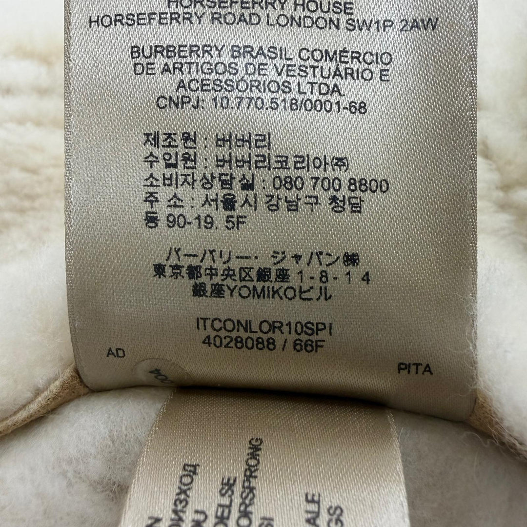 Excellent BURBERRY Mouton coat Logo button beige Sheepskin Leather 38 4028088