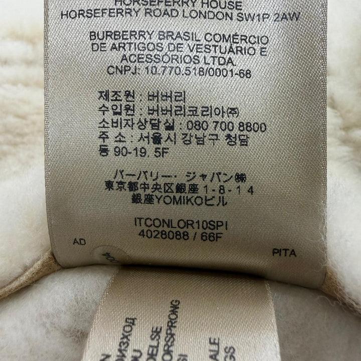 Excellent BURBERRY Mouton coat Logo button beige Sheepskin Leather 38 4028088