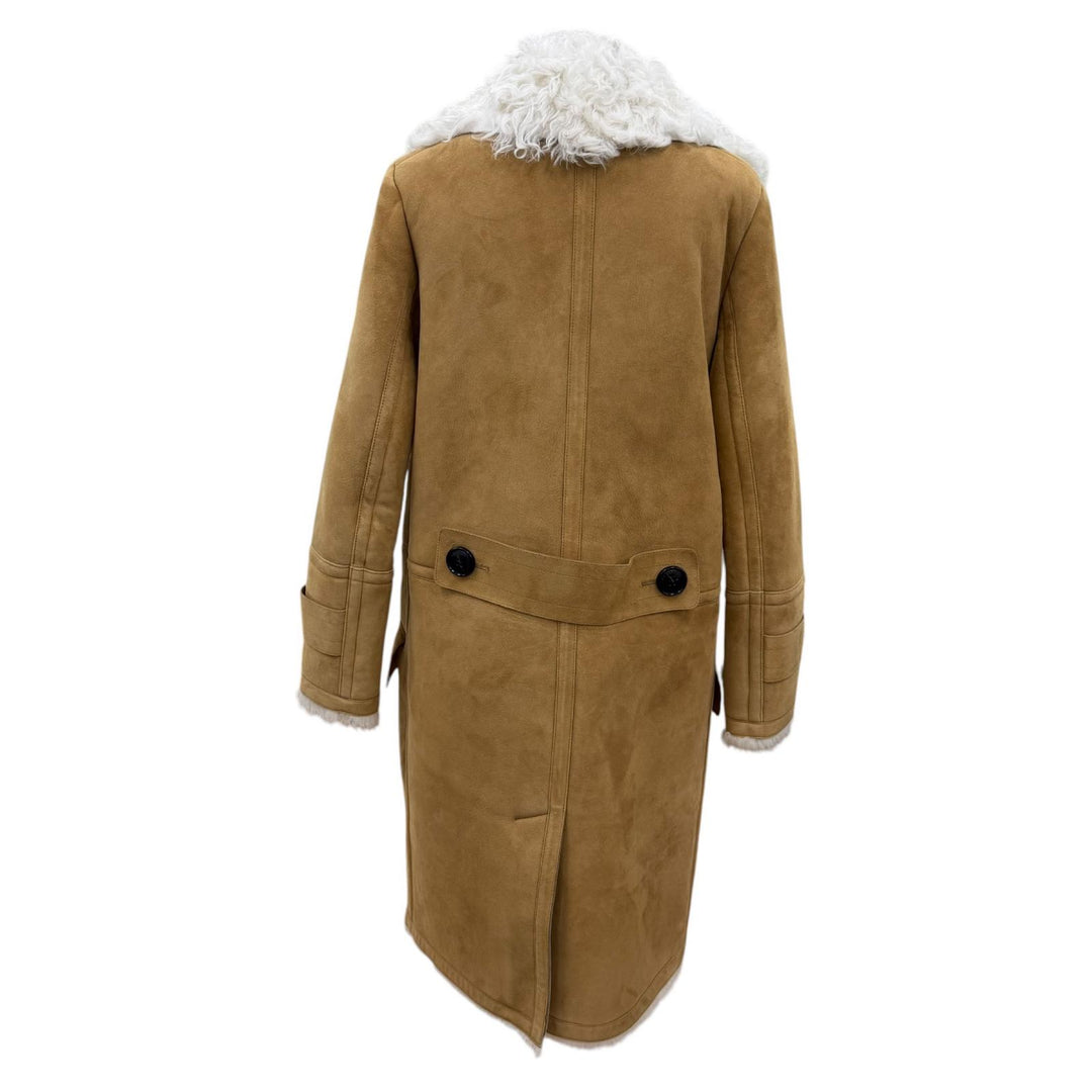 Excellent BURBERRY Mouton coat Logo button beige Sheepskin Leather 38 4028088