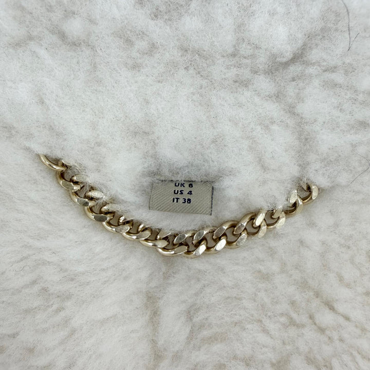 Excellent BURBERRY Mouton coat Logo button beige Sheepskin Leather 38 4028088