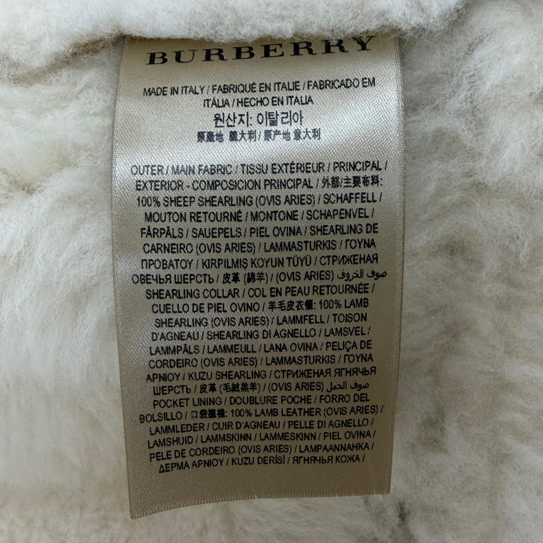 Excellent BURBERRY Mouton coat Logo button beige Sheepskin Leather 38 4028088