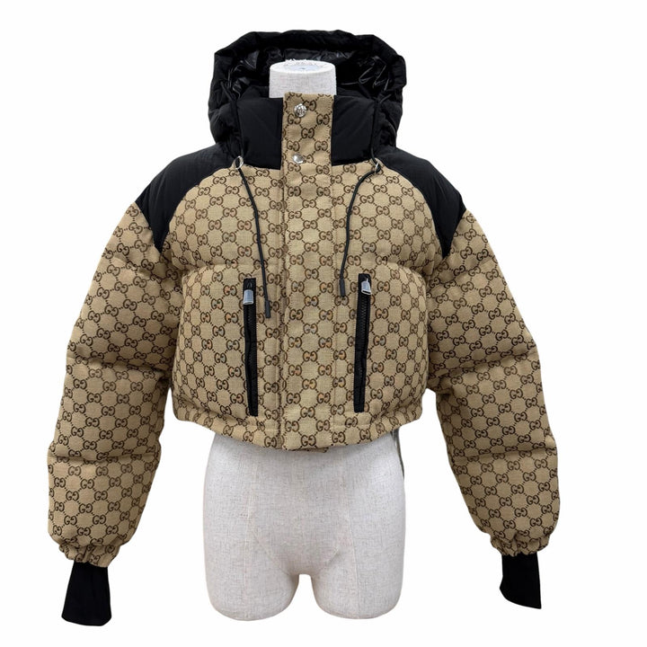 Pristine GUCCI Down jacket GG canvas bomber jacket Brown cotton Women 34 761698