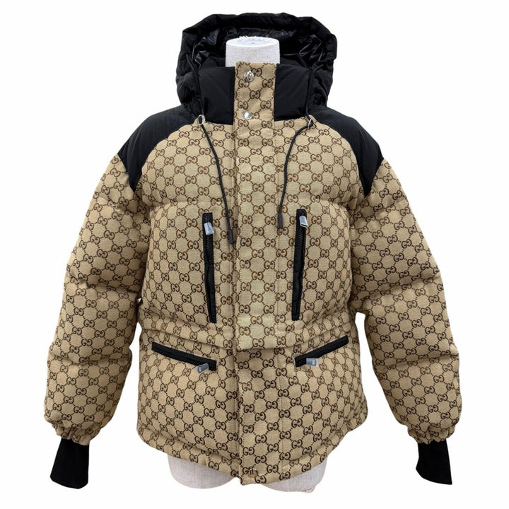 Pristine GUCCI Down jacket GG canvas bomber jacket Brown cotton Women 34 761698