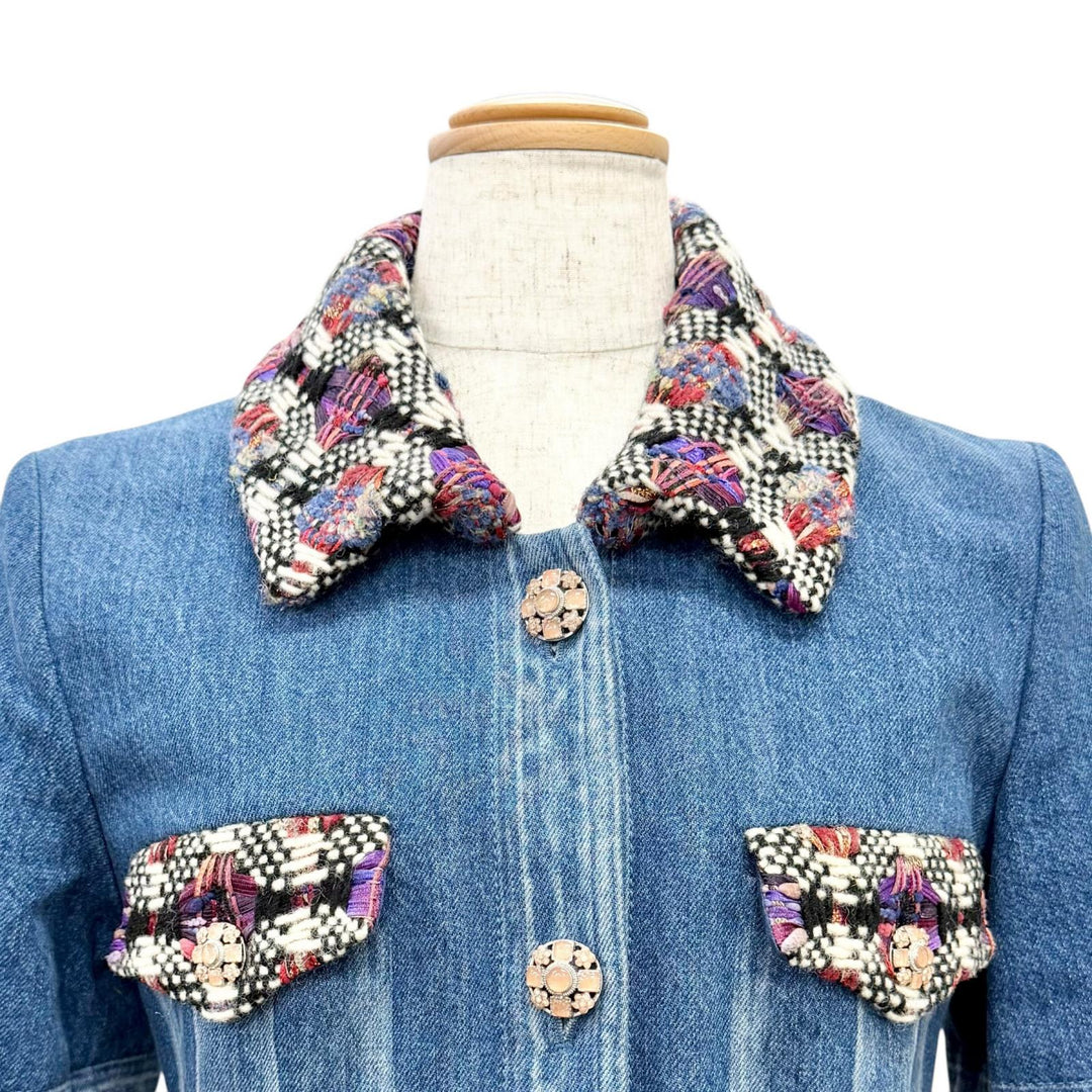 Excellent CHANEL Denim Jacket COCO Mark Gripoa Button Tweed 34 P55073V41214