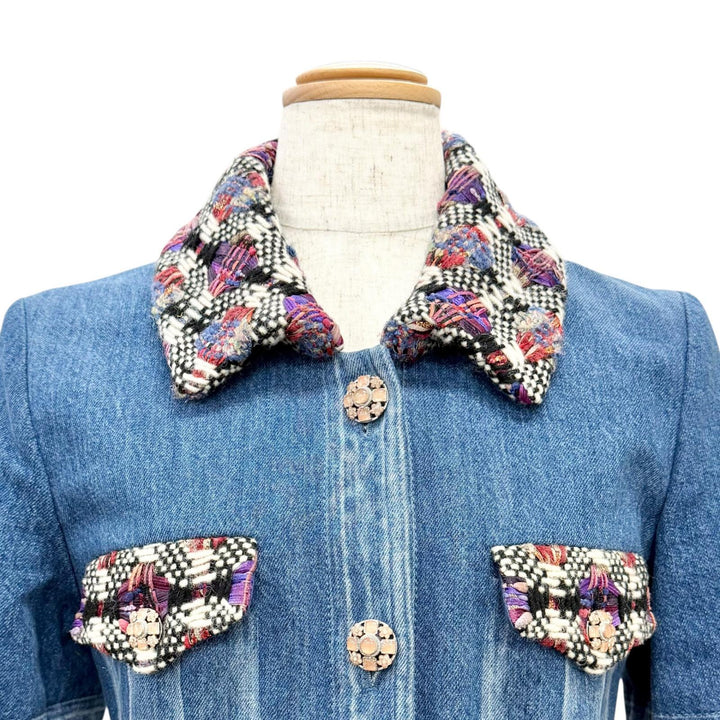 Excellent CHANEL Denim Jacket COCO Mark Gripoa Button Tweed 34 P55073V41214