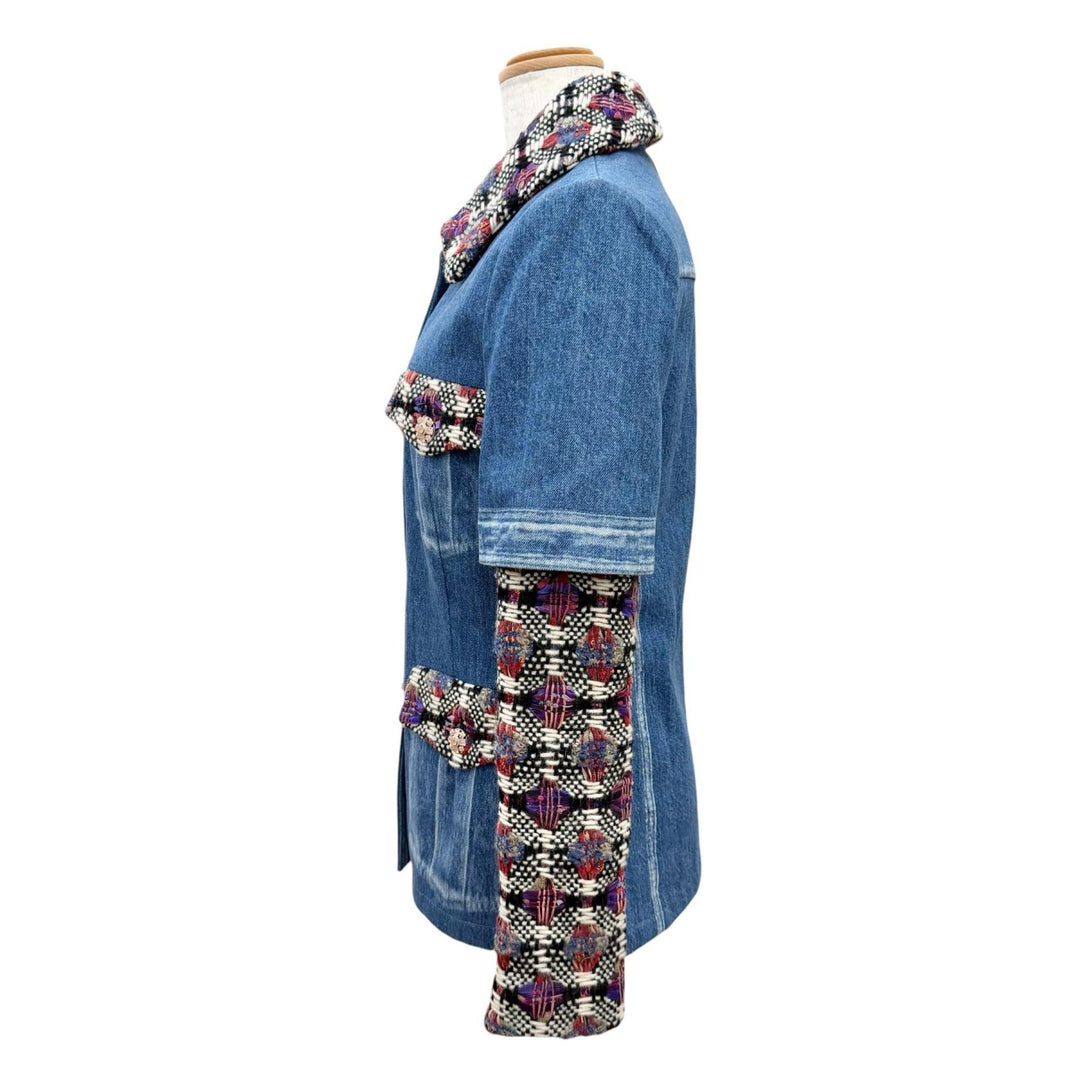 Excellent CHANEL Denim Jacket COCO Mark Gripoa Button Tweed 34 P55073V41214