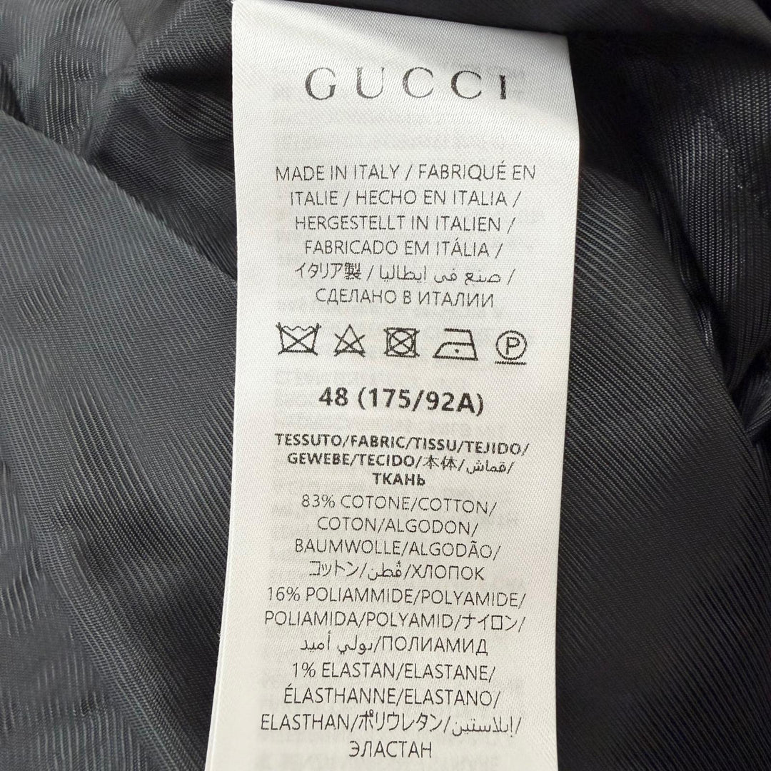 Excellent GUCCI Jacket GG logo all-over print collarless tweed black cotton