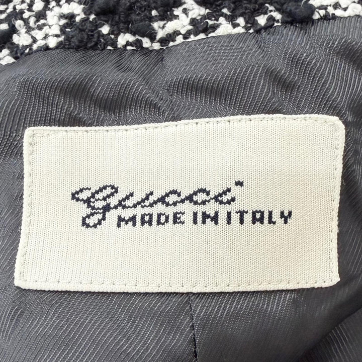 Excellent GUCCI Jacket GG logo all-over print collarless tweed black cotton