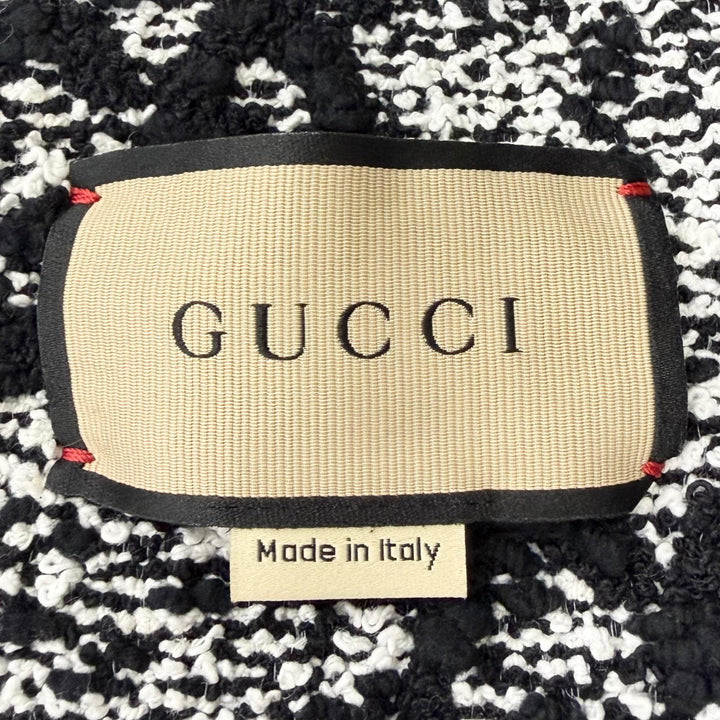 Excellent GUCCI Jacket GG logo all-over print collarless tweed black cotton
