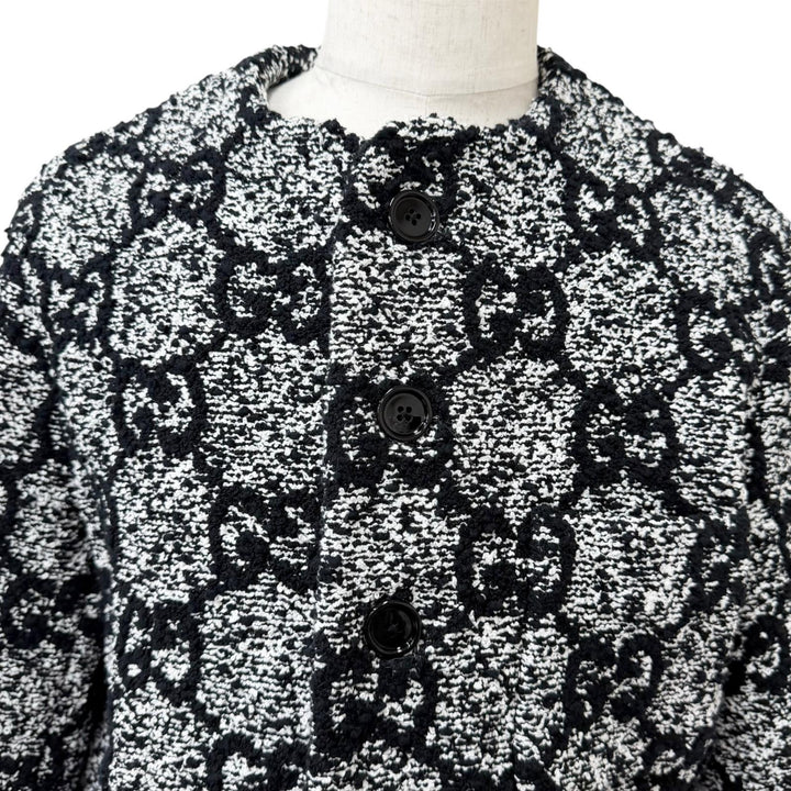 Excellent GUCCI Jacket GG logo all-over print collarless tweed black cotton