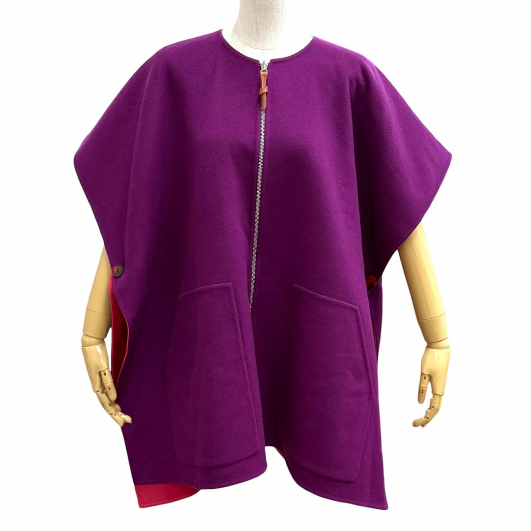 Excellent HERMES poncho Logo button double-faced cape cashmere 38 3E0222DZ
