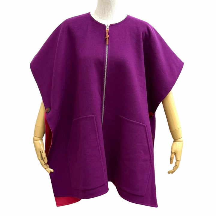 Excellent HERMES poncho Logo button double-faced cape cashmere 38 3E0222DZ