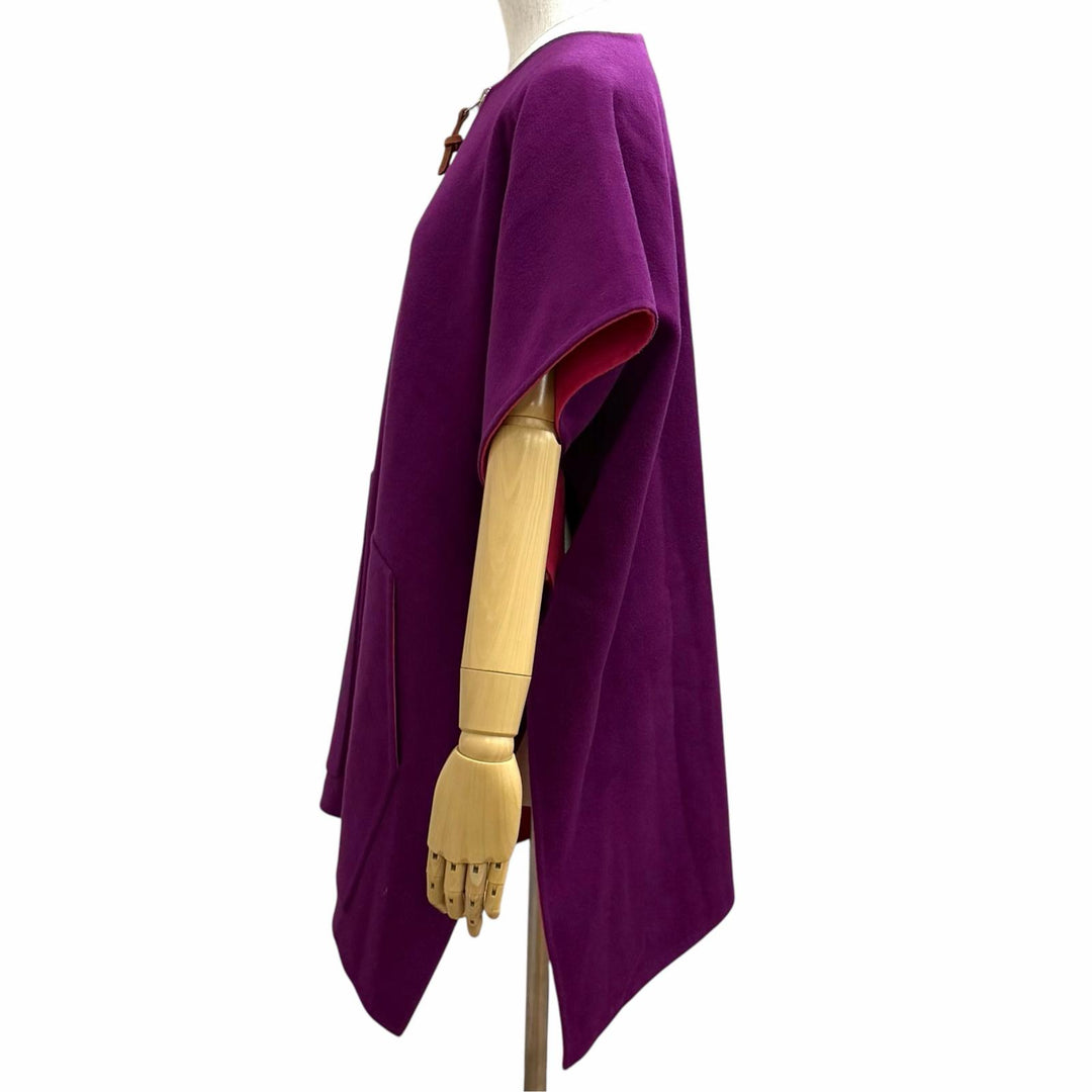 Excellent HERMES poncho Logo button double-faced cape cashmere 38 3E0222DZ