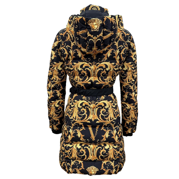 Excellent VERSACE down coat Medusa Metal Belted Baroque Long Dress 36 A88828S