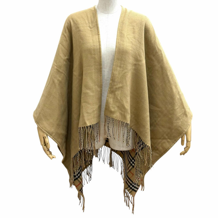 Excellent BURBERRY poncho ST SLD TO VTG CHK CP beige wool Women 8071673