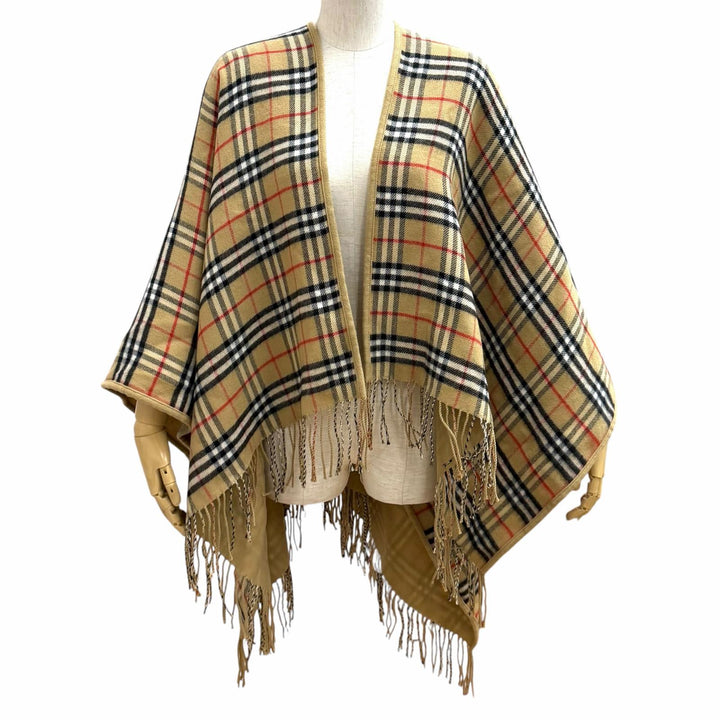 Excellent BURBERRY poncho ST SLD TO VTG CHK CP beige wool Women 8071673