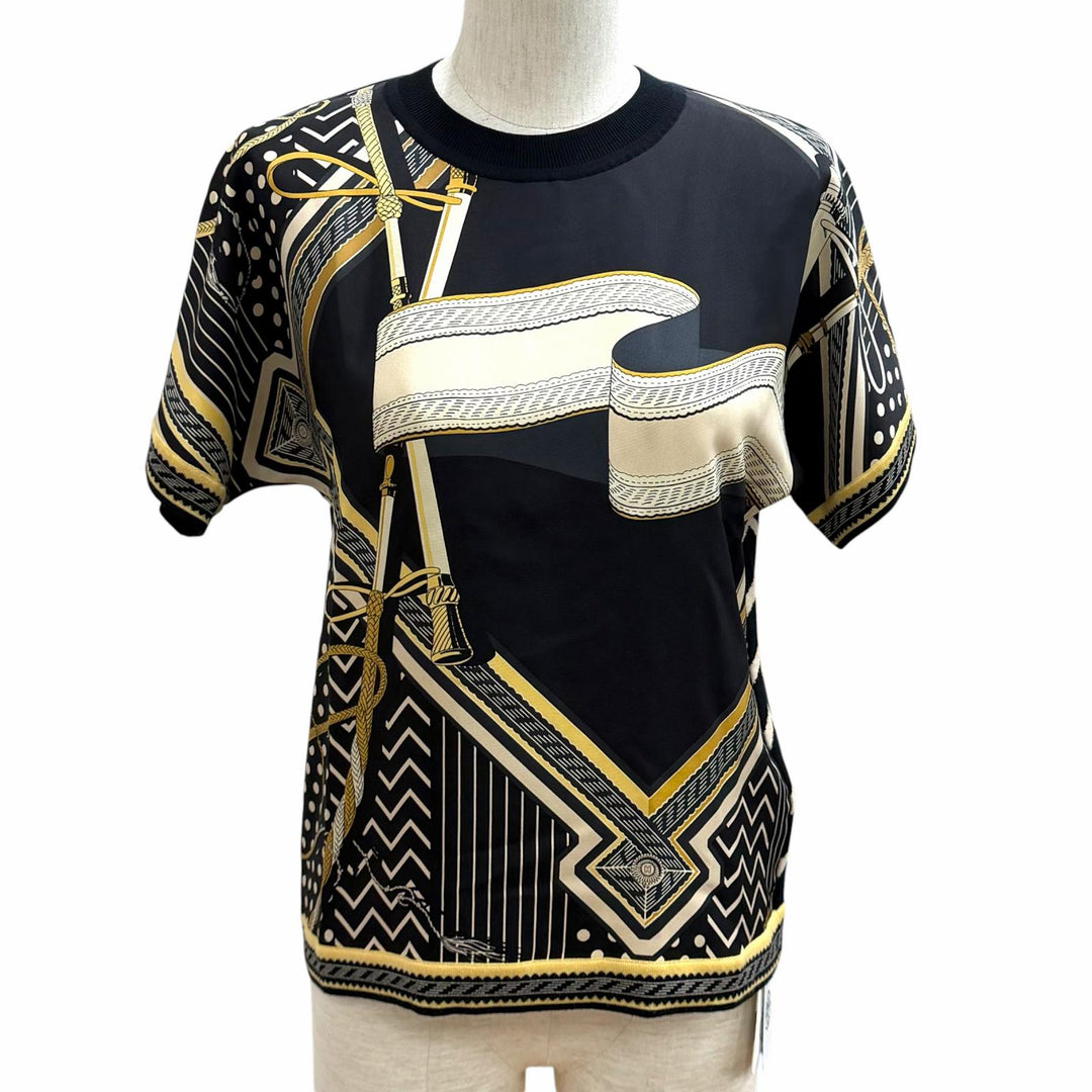 Pristine HERMES Short sleeve knit POSTE AUX LETTRES twill laine silk 38 3H2830D9
