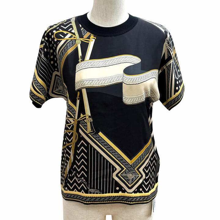 Pristine HERMES Short sleeve knit POSTE AUX LETTRES twill laine silk 38 3H2830D9
