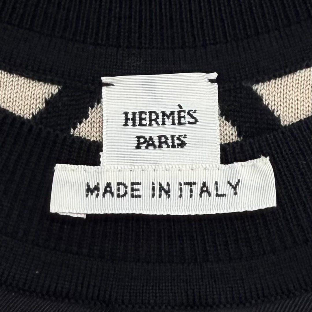 Pristine HERMES Short sleeve knit POSTE AUX LETTRES twill laine silk 38 3H2830D9