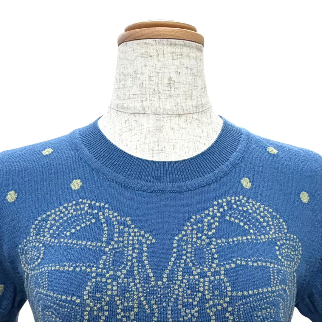 Pristine HERMES Short sleeve knit BRIDES de GALA blue cashmere Women 38 36-7707