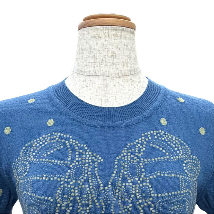 Pristine HERMES Short sleeve knit BRIDES de GALA blue cashmere Women 38 36-7707
