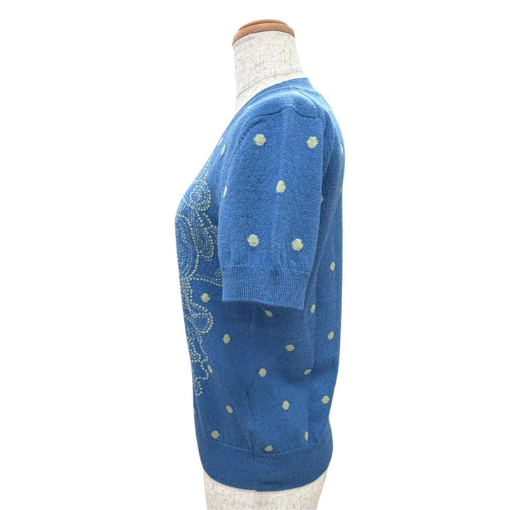 Pristine HERMES Short sleeve knit BRIDES de GALA blue cashmere Women 38 36-7707