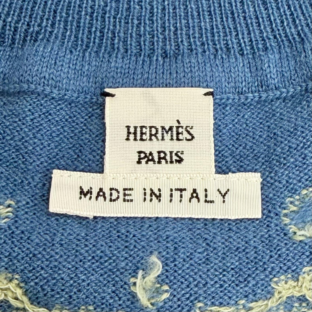 Pristine HERMES Short sleeve knit BRIDES de GALA blue cashmere Women 38 36-7707