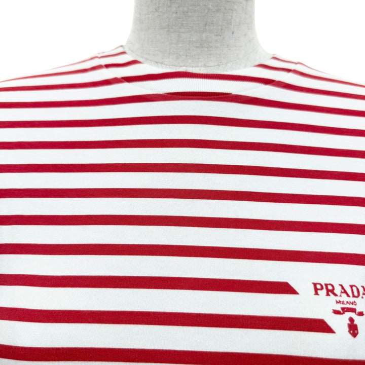 Pristine PRADA Short sleeve T-shirt Logo-print striped crew neck Red Women XS