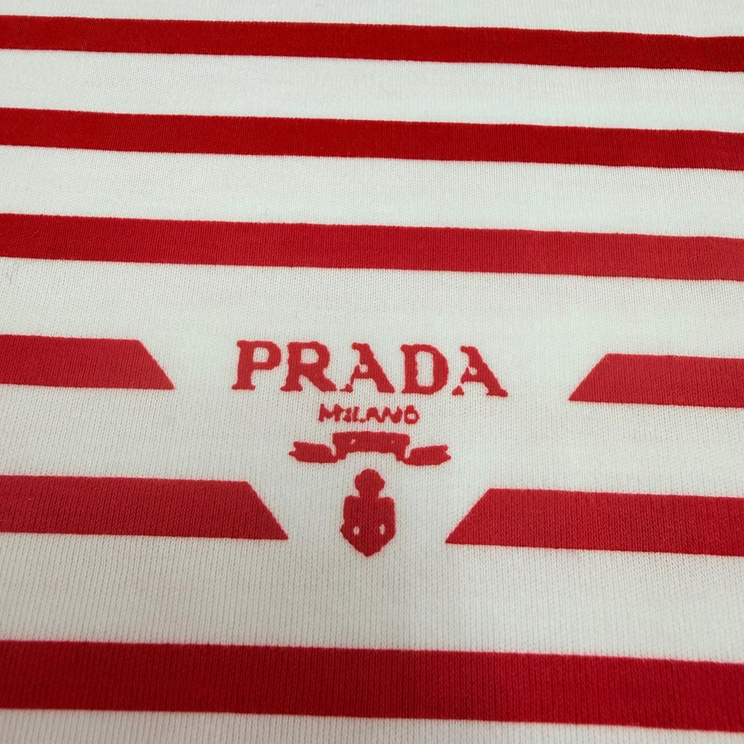 Pristine PRADA Short sleeve T-shirt Logo-print striped crew neck Red Women XS