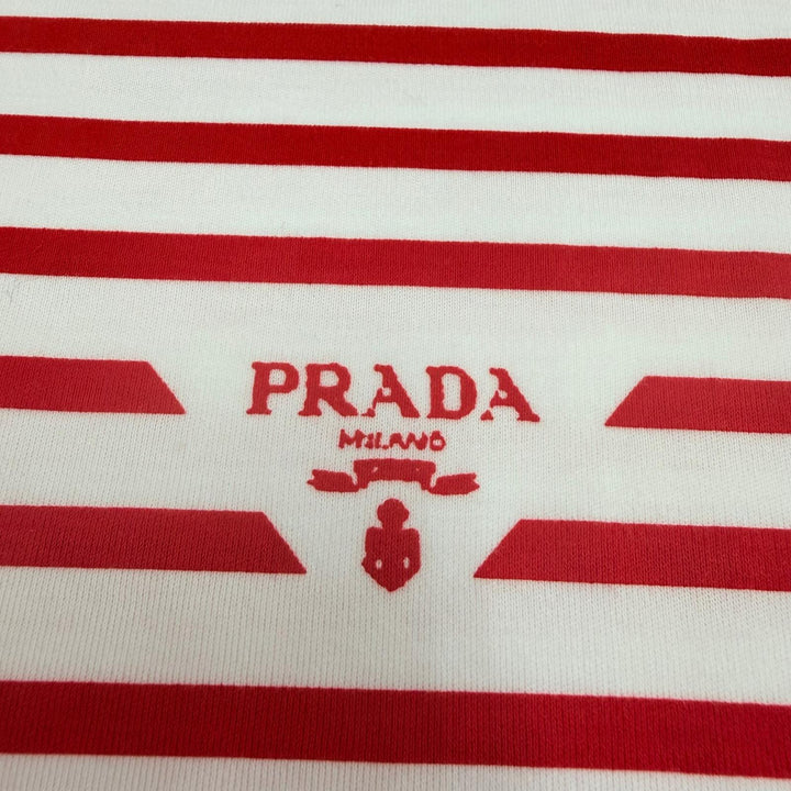 Pristine PRADA Short sleeve T-shirt Logo-print striped crew neck Red Women S