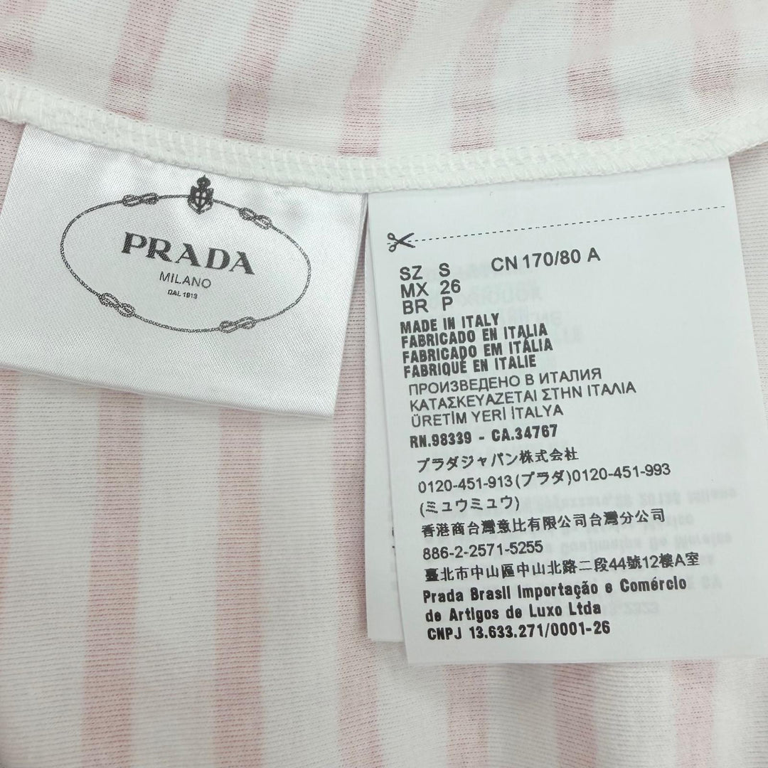 Pristine PRADA Short sleeve T-shirt Logo-print striped crew neck Red Women S