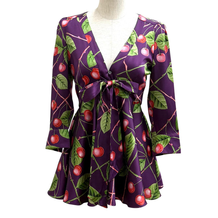 Pristine JOHN GALLIANO tops Cherry print silk mini dress silk 38 VR7615 67737