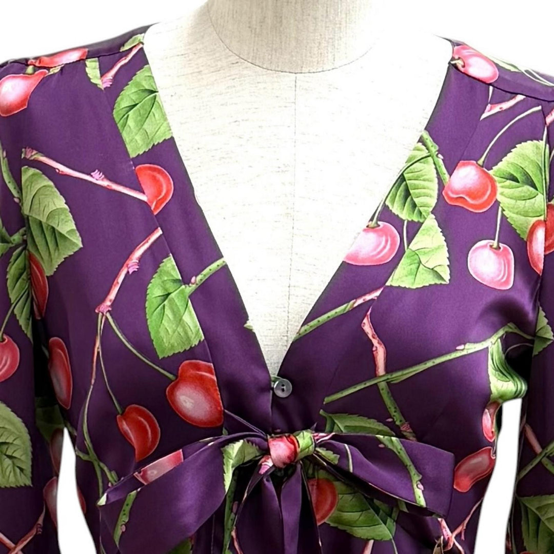 Pristine JOHN GALLIANO tops Cherry print silk mini dress silk 38 VR7615 67737