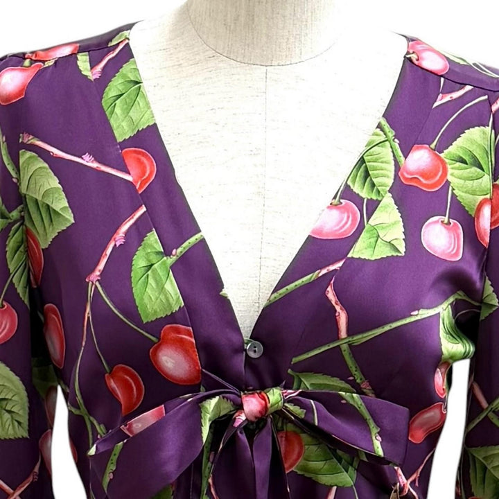 Pristine JOHN GALLIANO tops Cherry print silk mini dress silk 38 VR7615 67737