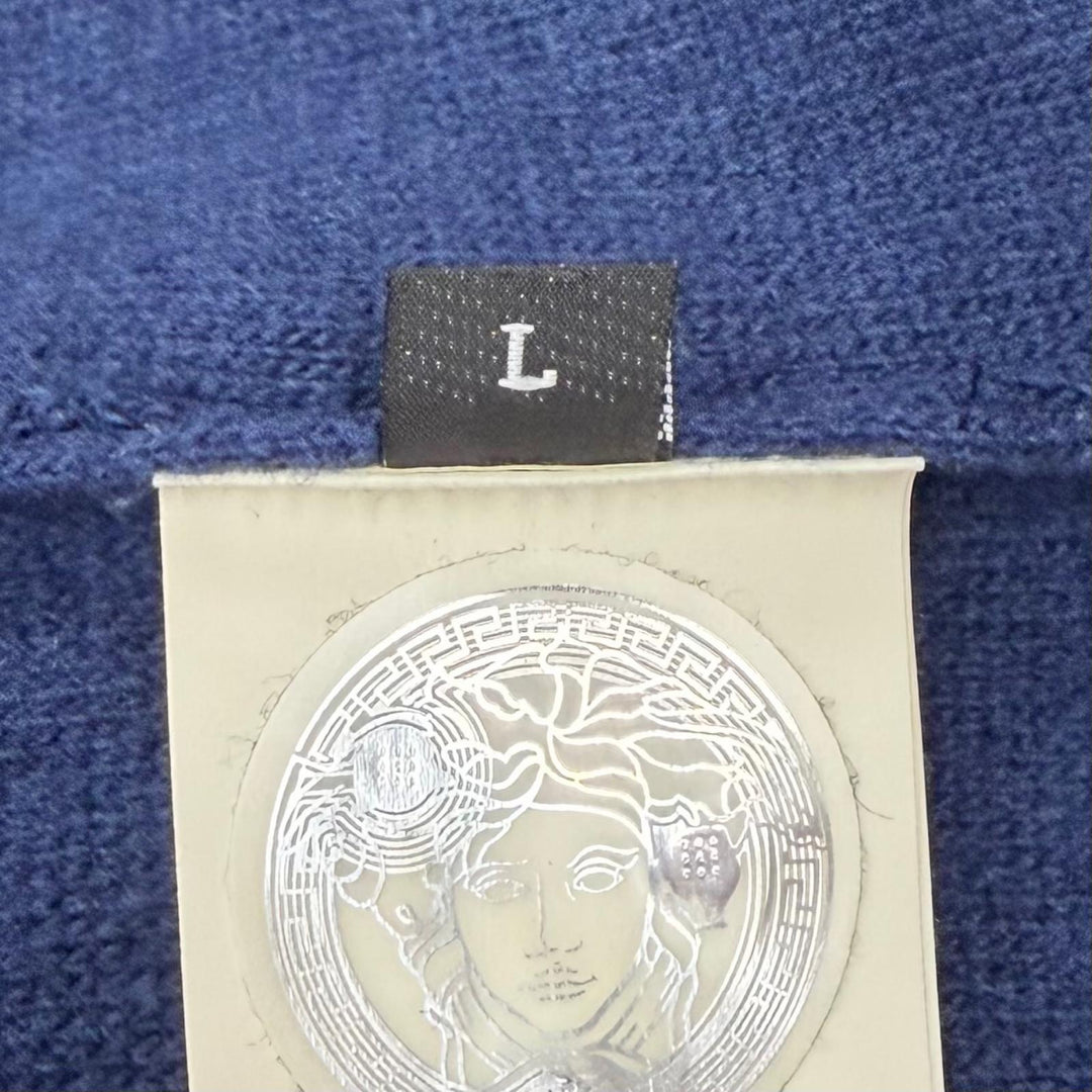 Great VERSACE sweater Medusa knit hoodie pullover blue wool mens L A87203