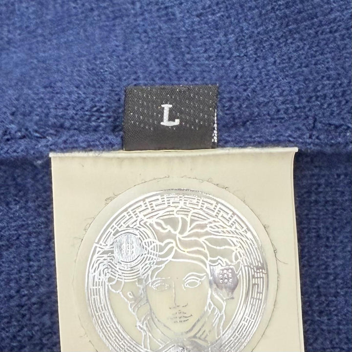 Great VERSACE sweater Medusa knit hoodie pullover blue wool mens L A87203