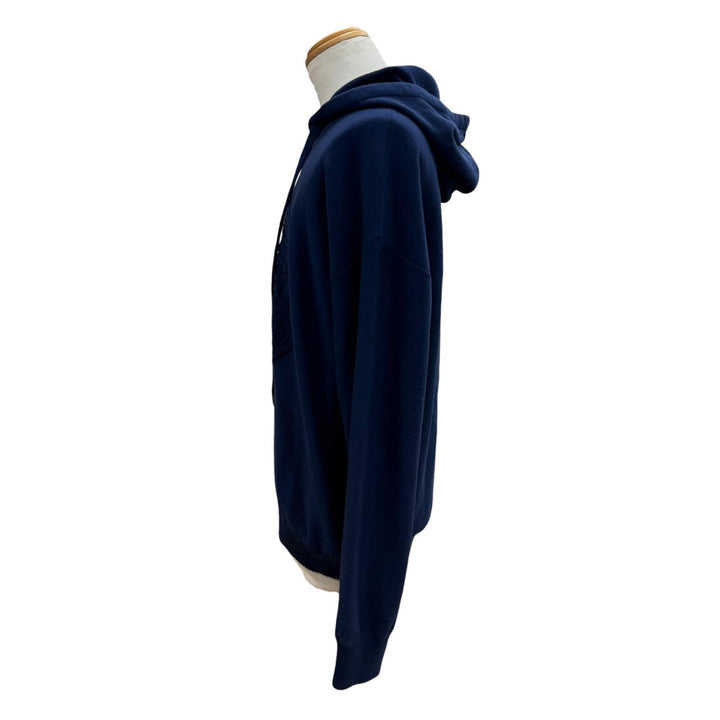 Great VERSACE sweater Medusa knit hoodie pullover blue wool mens L A87203