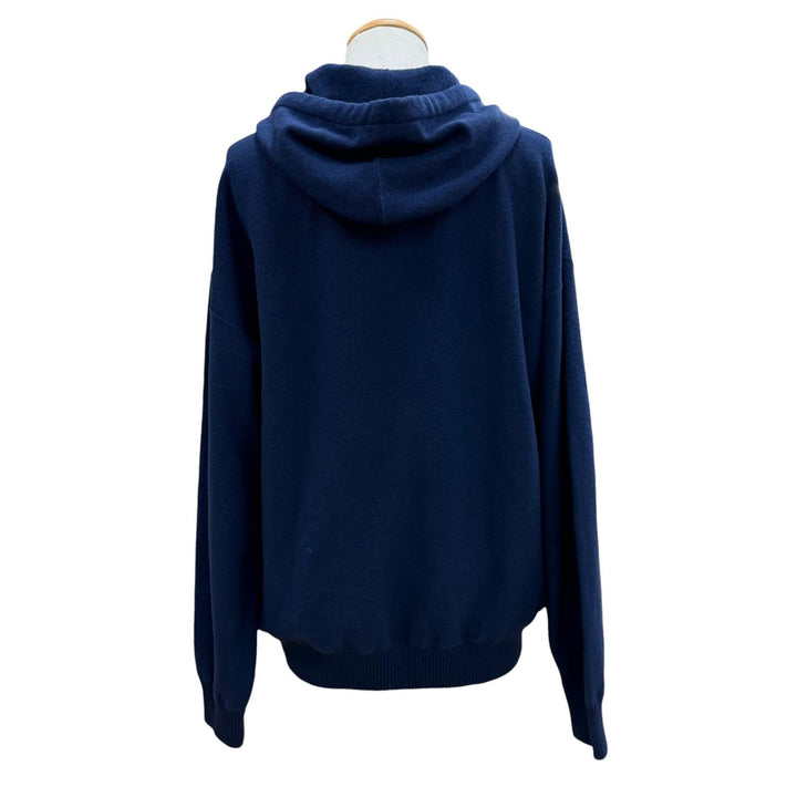 Great VERSACE sweater Medusa knit hoodie pullover blue wool mens L A87203