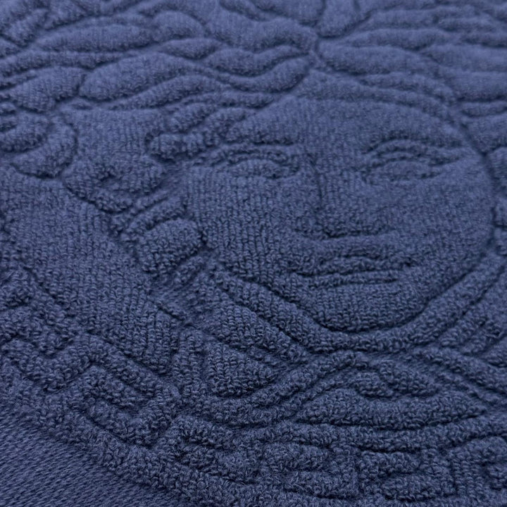 Great VERSACE sweater Medusa knit hoodie pullover blue wool mens L A87203