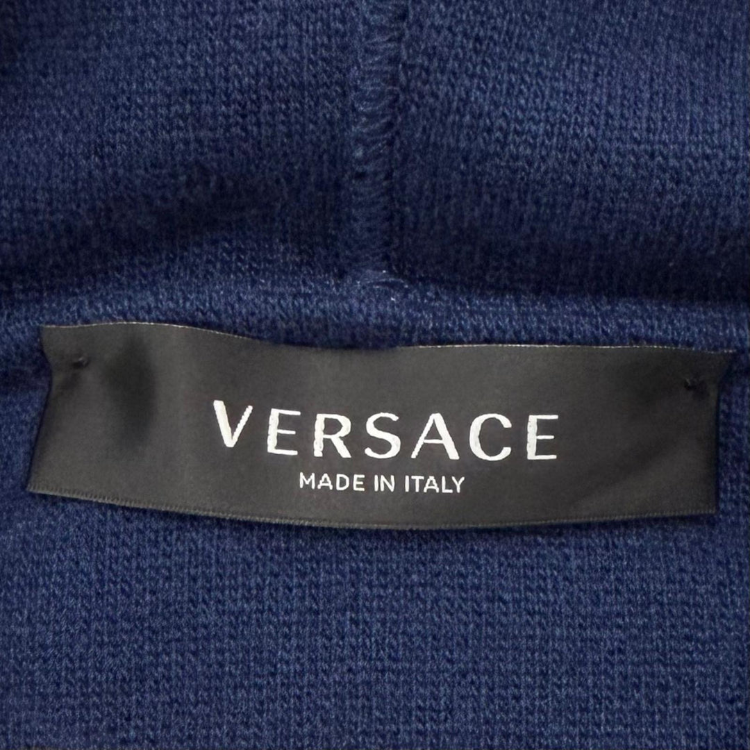 Great VERSACE sweater Medusa knit hoodie pullover blue wool mens L A87203